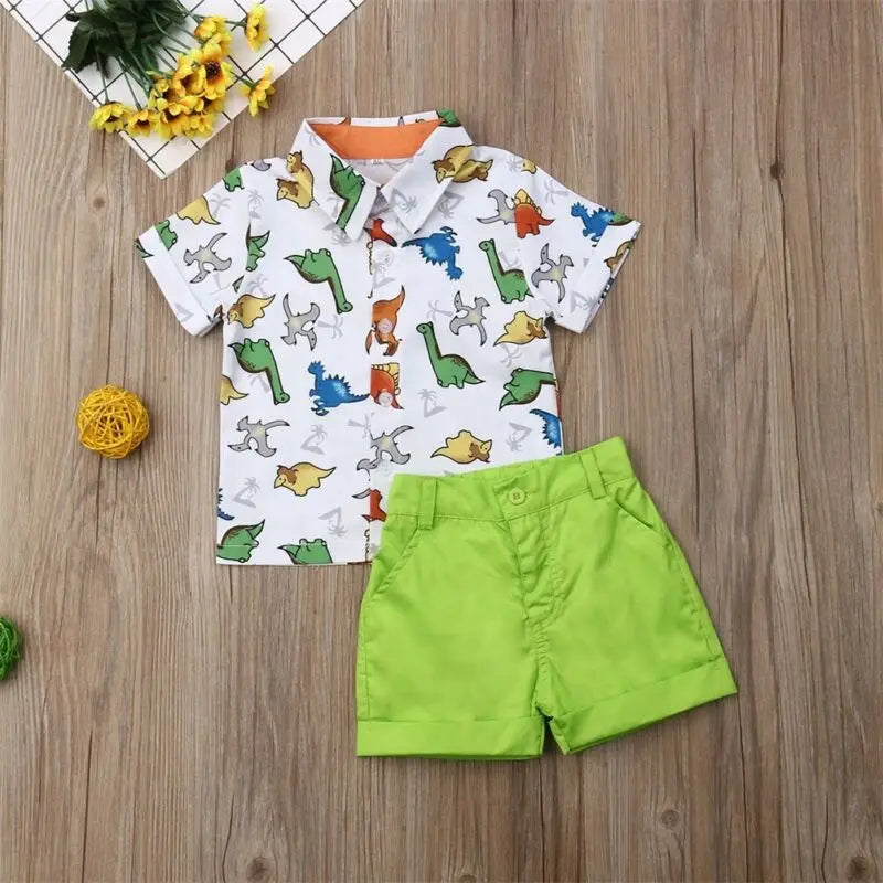 Toddler Baby Boy Clothes Summer Set Multi Dinosaur Print Shirt Tops Short Pants Casual Clothes 2Pcs Outfits