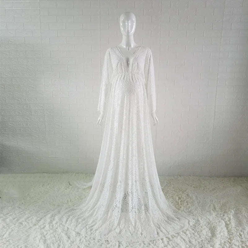 Bohemian Lace Maternity Photo Shoot Long Dresses Sides Slit Pregnant Woman Photography Clothes Long Dress See Through