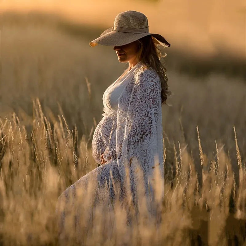 Bohemian Lace Maternity Photo Shoot Long Dresses Sides Slit Pregnant Woman Photography Clothes Long Dress See Through