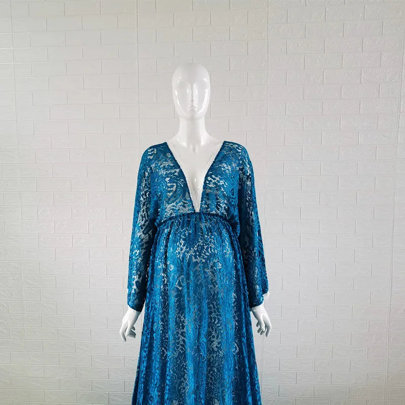 Bohemian Lace Maternity Photo Shoot Long Dresses Sides Slit Pregnant Woman Photography Clothes Long Dress See Through
