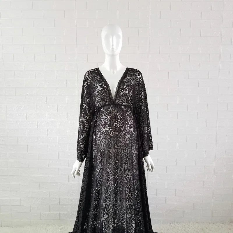 Bohemian Lace Maternity Photo Shoot Long Dresses Sides Slit Pregnant Woman Photography Clothes Long Dress See Through