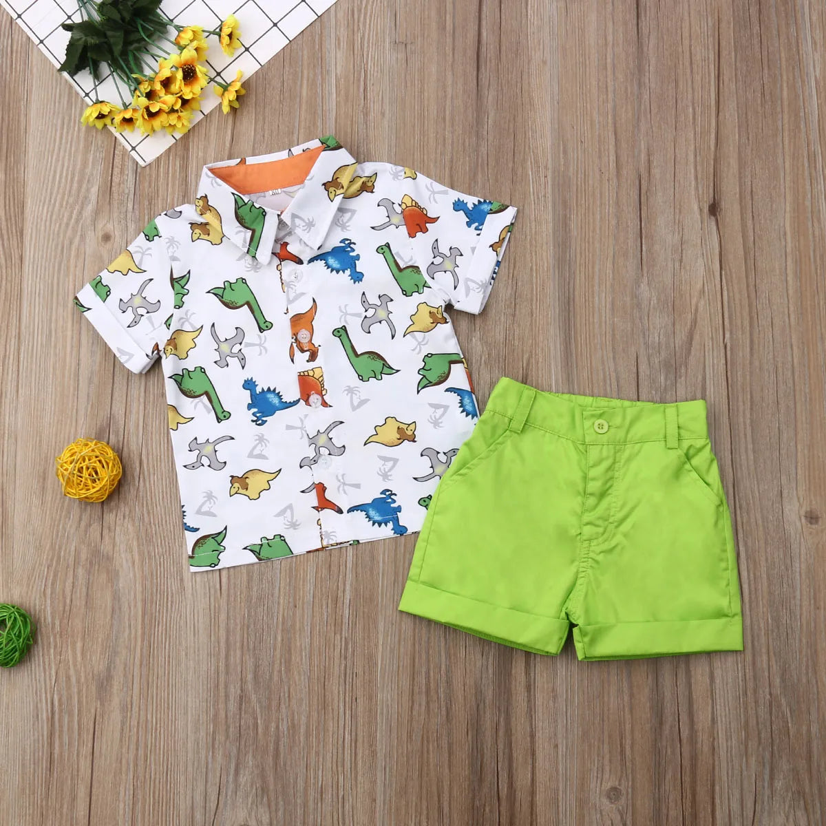 Toddler Baby Boy Clothes Summer Set Multi Dinosaur Print Shirt Tops Short Pants Casual Clothes 2Pcs Outfits
