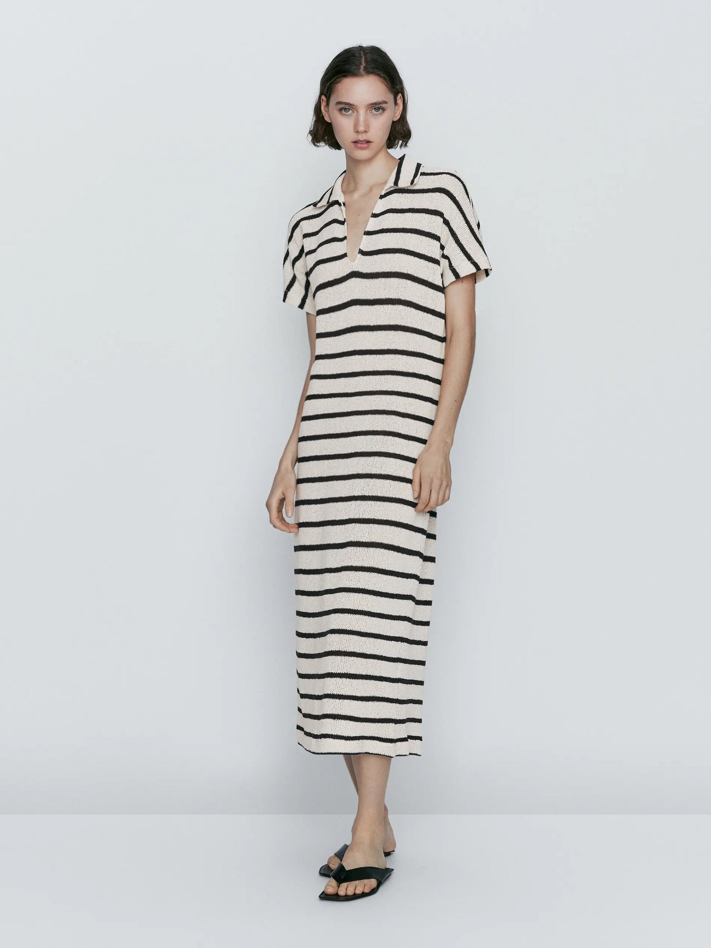 Ethereal MD 2025 massidutti spring new style of Cotton blend casual striped POLO neck long dress