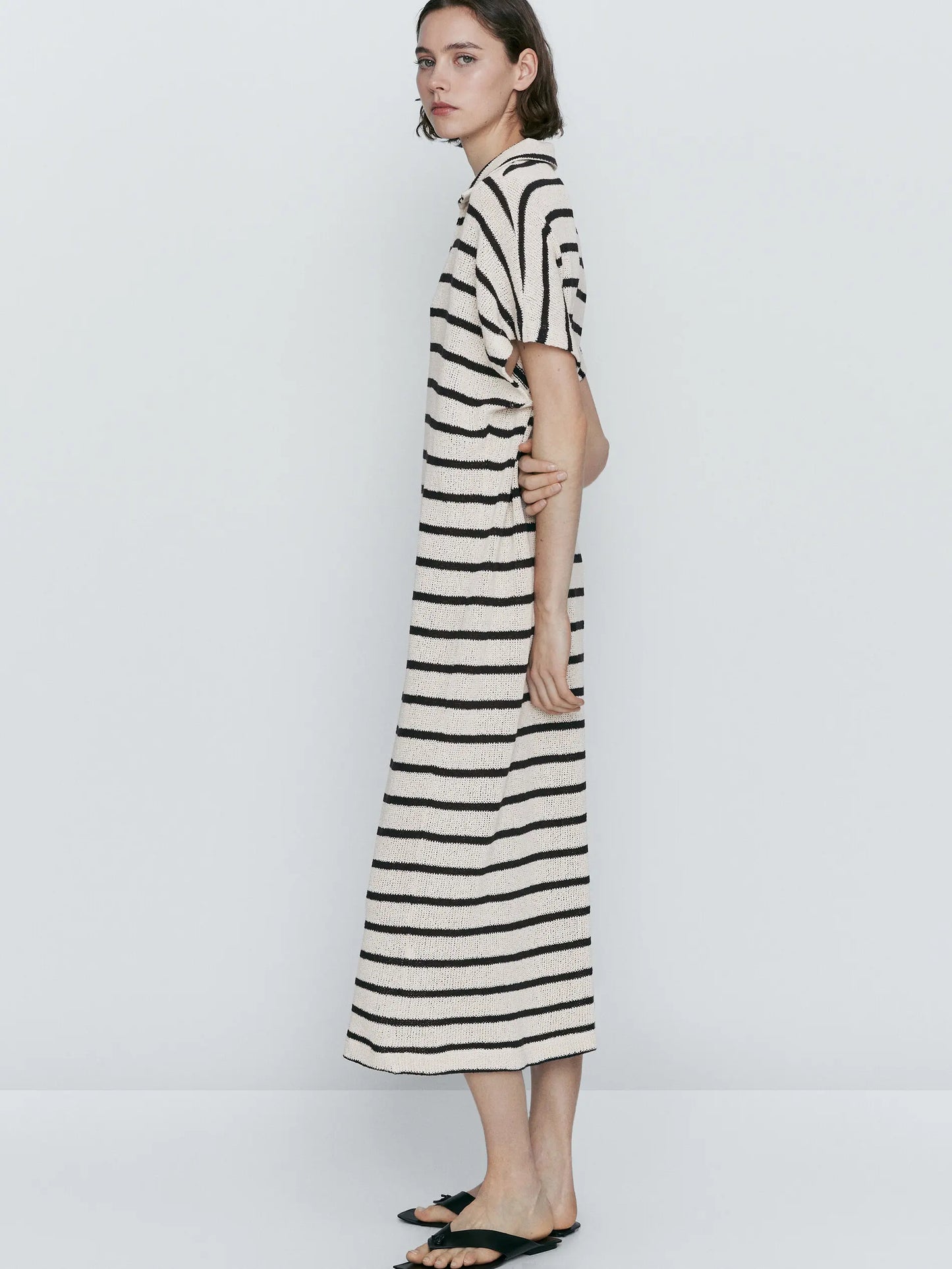 Ethereal MD 2025 massidutti spring new style of Cotton blend casual striped POLO neck long dress
